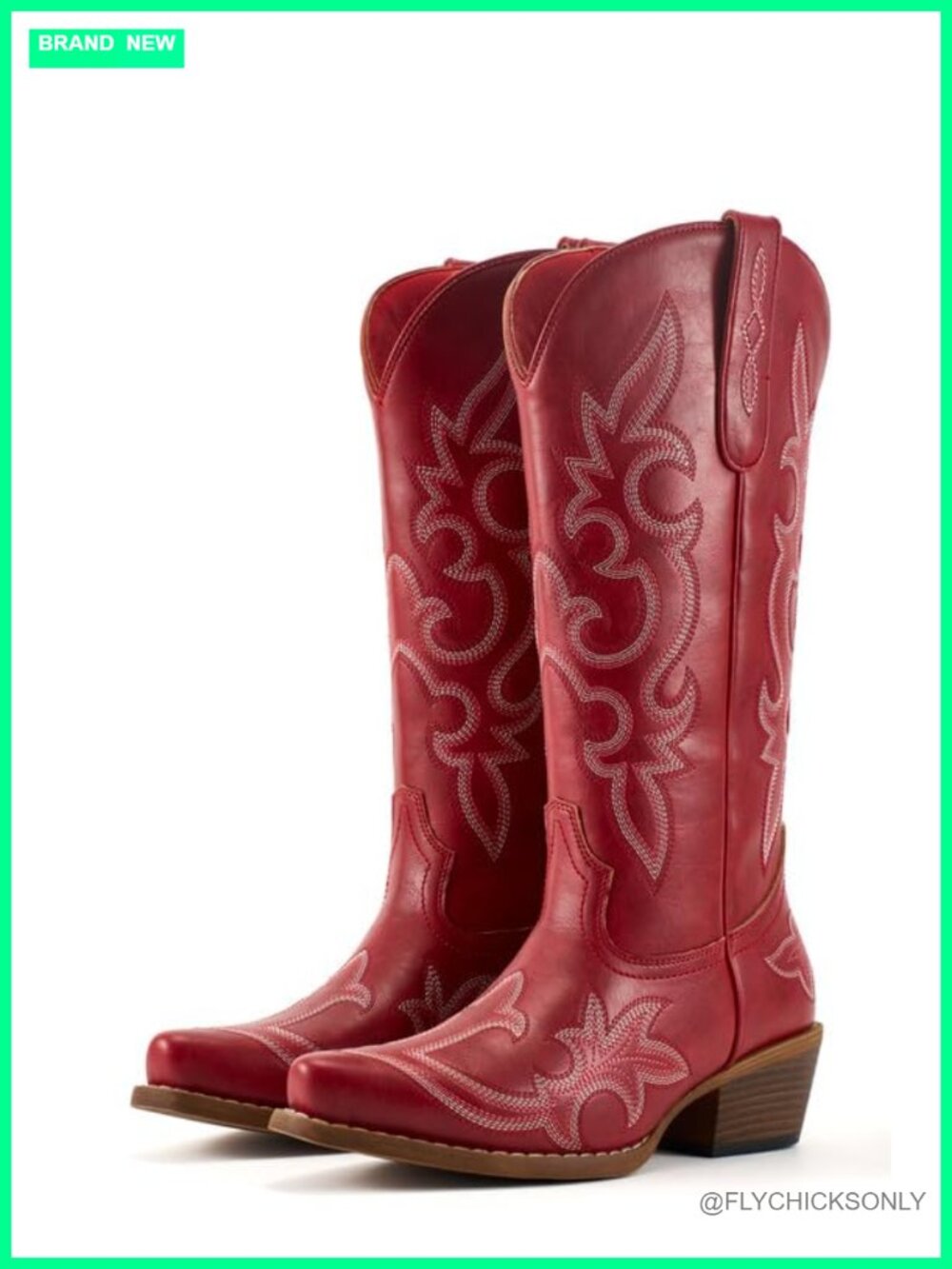 Mid Calf Faux Leather Western Cowboy Boots Snip Toe Chunky Heel Pull On